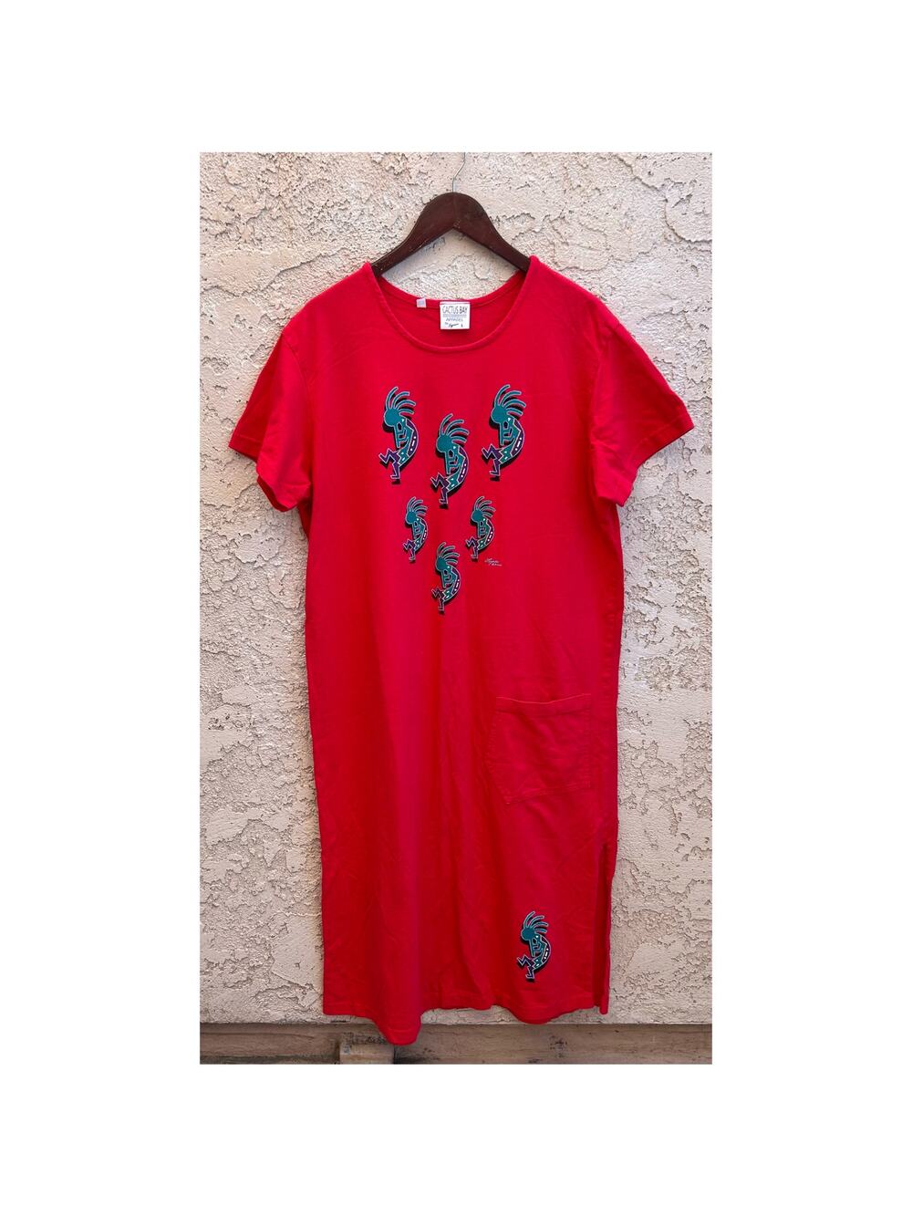 Vintage Cactus Bay Red Cotton Southwestern Print Dress Size L